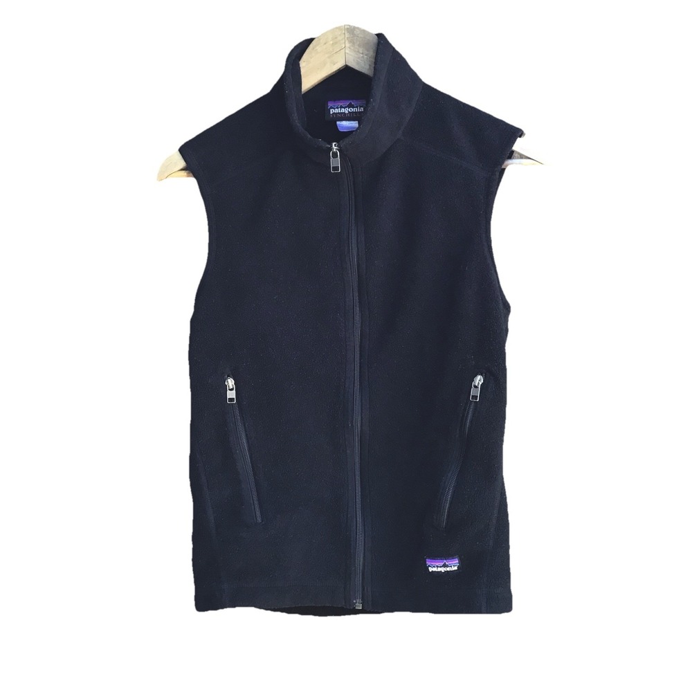Patagonia Synchilla Fleece Vest Black Full Zip Logo Men's XS Outdoor Classic